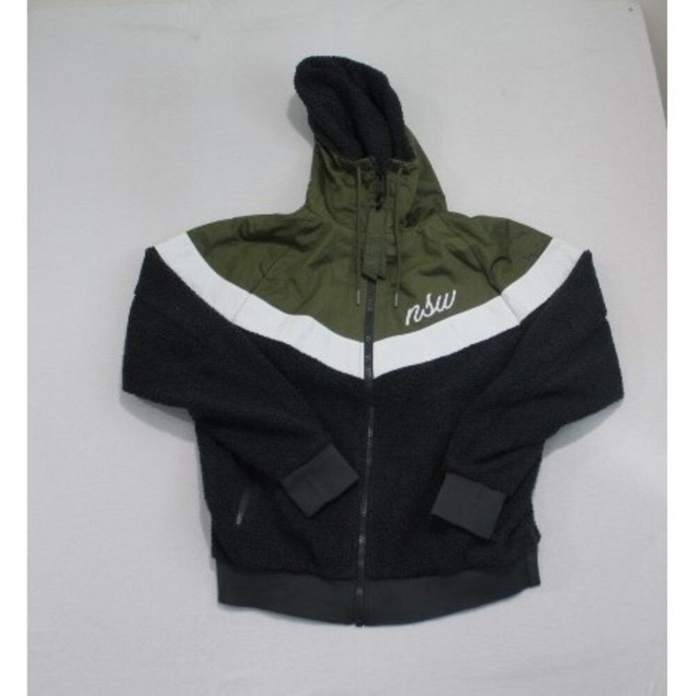 Nike Windrunner Jacket Men Medium Green Good Sherpa Fleece NSW Hoodie